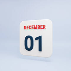 December Realistic Calendar Icon 3D Rendered Date December 01