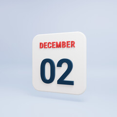 December Realistic Calendar Icon 3D Rendered Date December 02