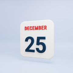 December Realistic Calendar Icon 3D Rendered Date December 25