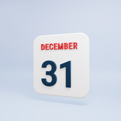 December Realistic Calendar Icon 3D Rendered Date December 31