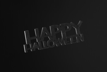 Wooden word happy halloween on black background