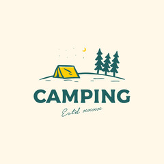 Camping on the mountain logo design vector illustration