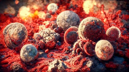 Abstract illustration of planets in cosmic space. Made by AI.