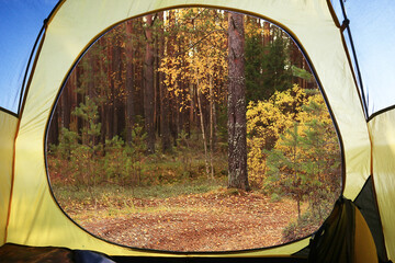autumn landscape view from the tent tourism