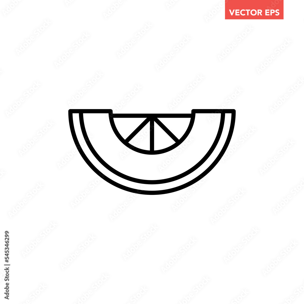 Fototapete black single sliced melon line icon, simple fresh tasty fruit flat design pictogram, infographic vec