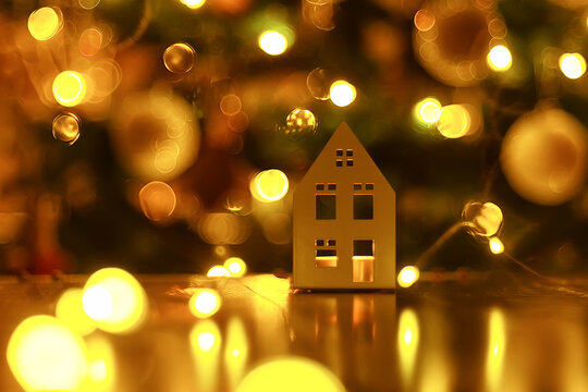 christmas decoration evening house lights background abstract holiday decor