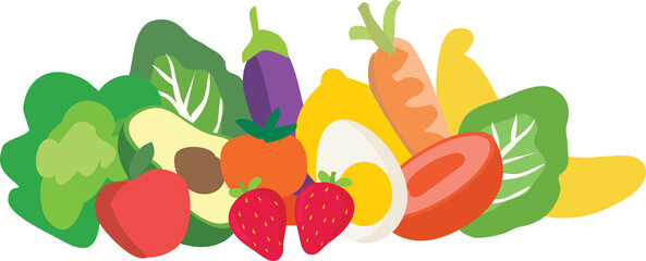 Vegetables and fruits healthy food on png background