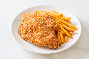 fried chicken breast fillet steak with french fries