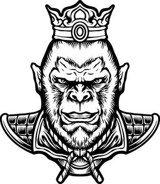 Monochrome Monkey King Clipart Vector illustrations for your work Logo, mascot merchandise t-shirt, stickers and Label designs, poster, greeting cards advertising business company or brands.