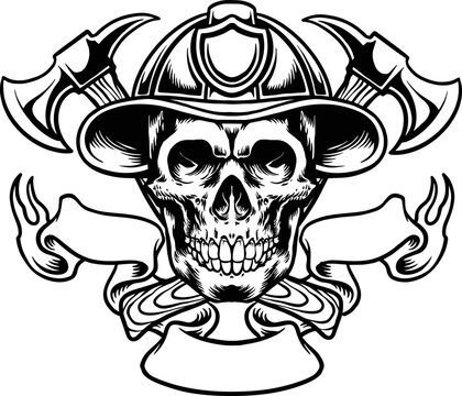 Outline Fireman Skull Clipart Vector illustrations for your work Logo, mascot merchandise t-shirt, stickers and Label designs, poster, greeting cards advertising business company or brands.