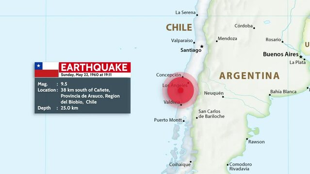Valdivia, Chile - May 22, 1960: Valdivia earthquake animation 