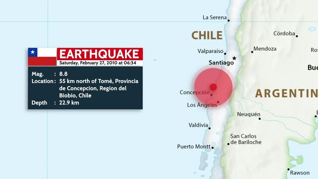 Tomé, Chile -  February 27, 2010: Animation of Chile Earthquake. M 8.8 earthquake, 55 km north of Tomé, Provincia de Concepcion, Region del Biobio, Chile
