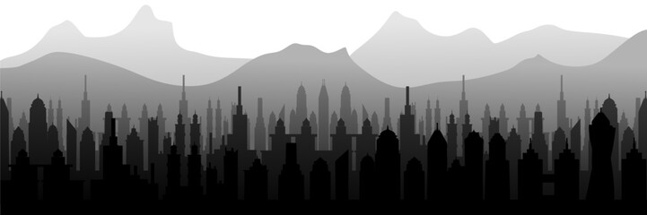 vector Silhouette of the city skyscrapers. Modern panoramic Urban city tower illustration.