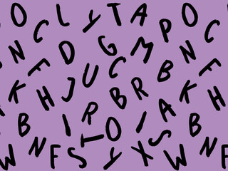 template with the image of keyboard symbols. set of letters. Surface template. pastel violet purple red background. Horizontal image.