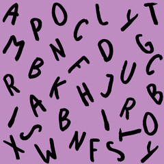 template with the image of keyboard symbols. set of letters. Surface template. pastel violet purple red background. Square image.