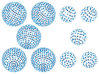 四角いドットで描く大小の青い球体　ベクターイラストレーション