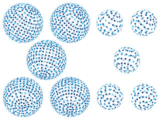 丸いドットで描く大小の青い球体　ベクターイラストレーション