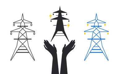 Electricity icon. Electricity transmission, high voltage for info graphics. Saving and maintaining electricity and heat in the house during a shutdown. Vector.