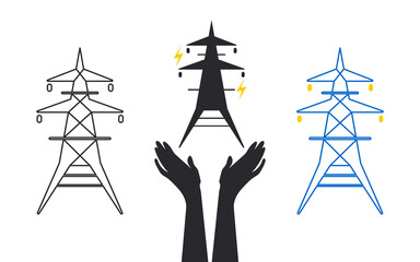 Electricity icon. Electricity transmission, high voltage for info graphics. Saving and maintaining electricity and heat in the house during a shutdown. 