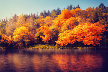 Obraz premium Mystery Foggy Lake. Forest Side. Beautiful Fantasy Landscape.