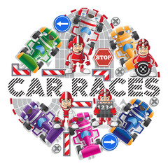 Fototapeta premium Set on the theme of car racing. Isolated on white background. Vector illustration.