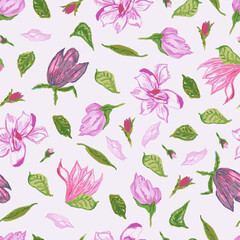 seamless pattern on pink background lilac flowers
