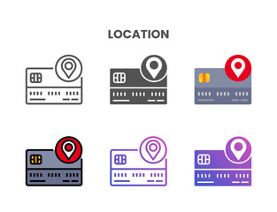 Credit Card Location icon set style ouline, glyph, flat color and gradient. Vector Illustration for Graphic Design Element. Isolated on white background