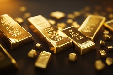Stack of gold bars at finance vault - obrazy, fototapety, plakaty