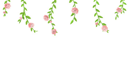 水彩風　ピンクのバラのヘッダーイラスト　16：9　PNG