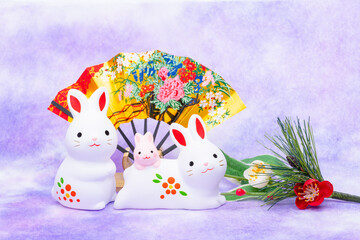 写真素材:令和5年・2023年の干支は卯（う・うさぎ）　卯年の年賀状素材（和風、和紙、千代紙、お正月小物等）