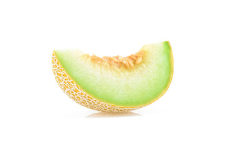 Cantaloupe melon with slices isolated on white background.