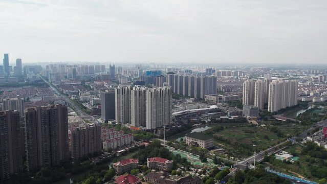 Aerial photography of Taizhou city landscape panoramic view