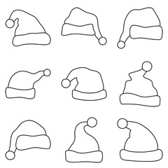 Set of Santa Claus hat in line style isolated