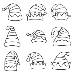 Set of Elf hat in line style isolated