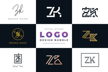 Initial letters ZK Logo Design Bundle
