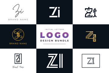 Initial letters ZI Logo Design Bundle