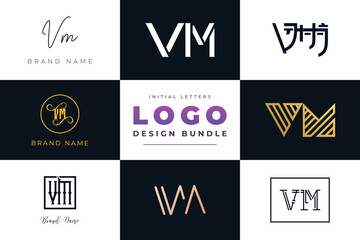 Initial letters VM Logo Design Bundle