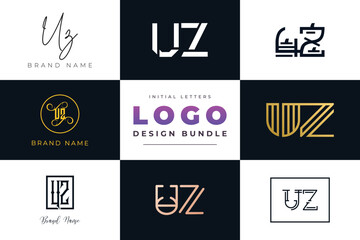 Initial letters UZ Logo Design Bundle