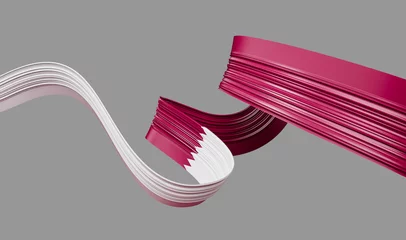 Fotobehang Qatar flag Ribbon 3d illustration on isolated background © Hammad