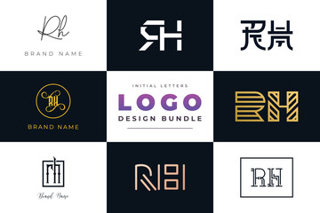 Initial letters RH Logo Design Bundle