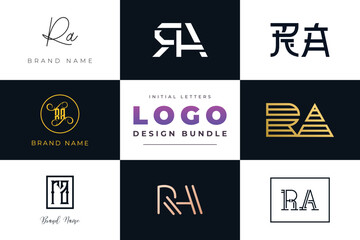 Initial letters RA Logo Design Bundle