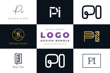 Initial letters PI Logo Design Bundle - obrazy, fototapety, plakaty