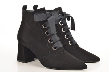 black leather boots isolated