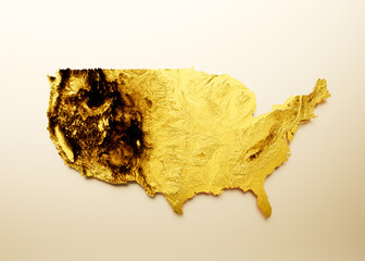 USA Map Golden metal Color Height map Background 3d illustration