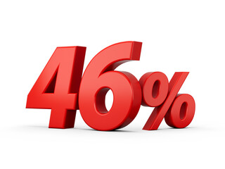 3d Red 46% Forty Six Percent Sign on White Background 3d illustration