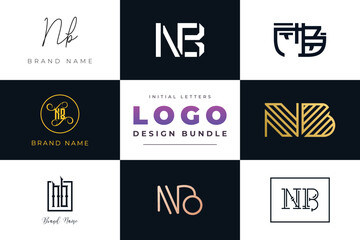 Initial letters NB Logo Design Bundle