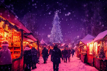 Weihnachtsmarkt am Abend, made by AI, k&uuml;nstliche Intelligenz