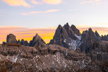 Mountain landscape view at a the sunset in the dolomites