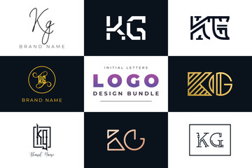Initial letters KG Logo Design Bundle - obrazy, fototapety, plakaty