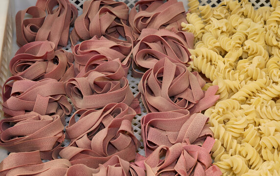 fresh pasta made with flour and egg during the drying phase